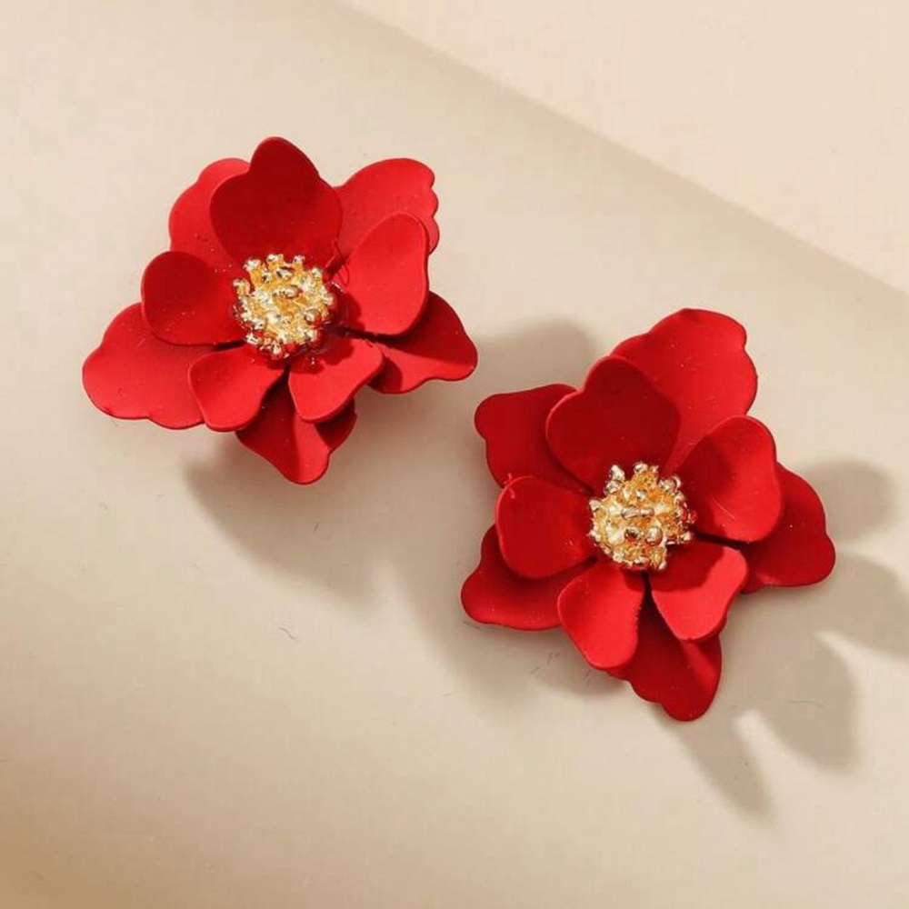 Red Flower Studs Earrings